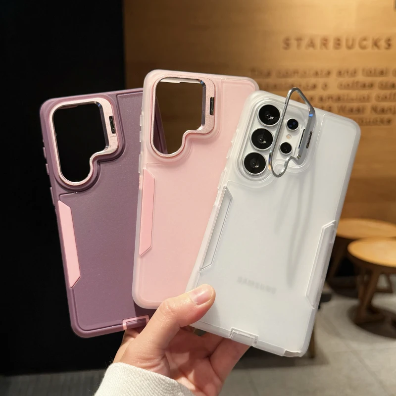 H Soft TPU+Hard PC 2-in-1 Metal Lens Holder Armor Phone Case for Samsung S25 Ultra S24 S22 S23 S26 Ultra Plus FE A57 A56 A37 A36