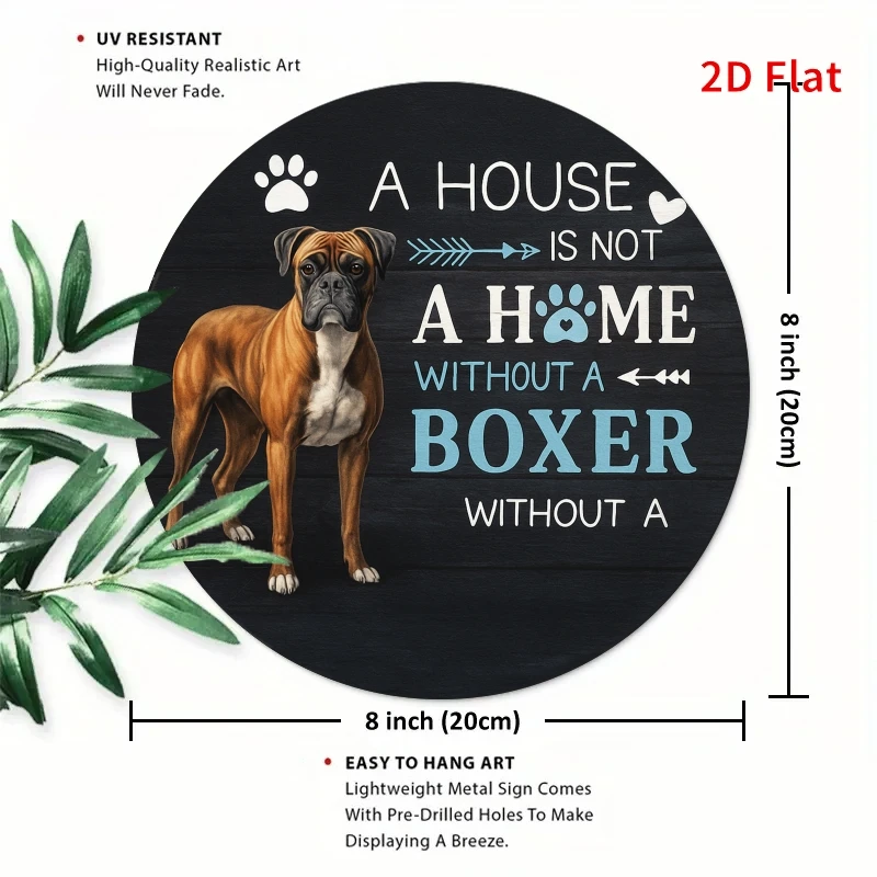 2D flat printing, a house must have a boxer dog, metal plaque design, suitable for home, office, bedroom decoration, coffee shop