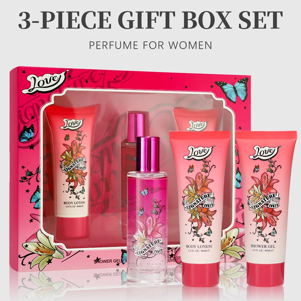 Bath and Body Gift Set for Women & Girls 1.7fl.oz Eau de Parfum Spray 2.8fl.oz Shower Gel 2.8fl.oz Body Lotion Women's Fragrance