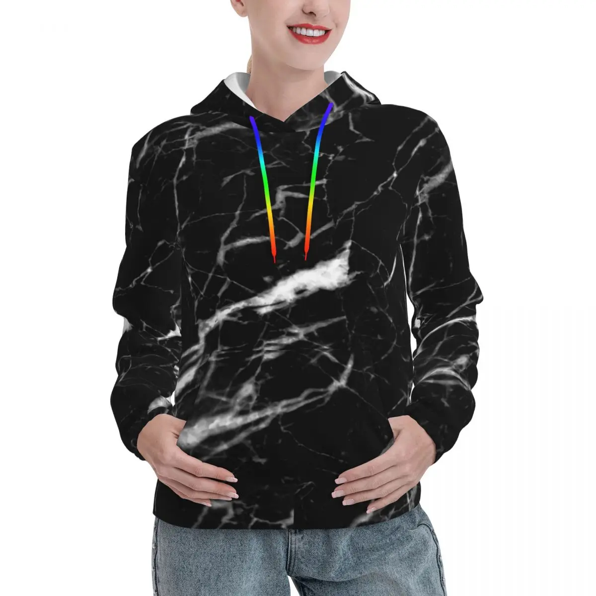 Marble Crackle Black And White Casual Hoodies Natural Marbles Harajuku Hooded Shirt Winter Street Fashion Pullover Hoodie