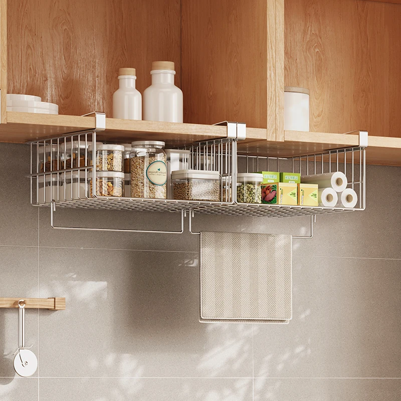 304 stainless steel kitchen cabinet under shelf rag storage rack wall hanging above shelf storage rack