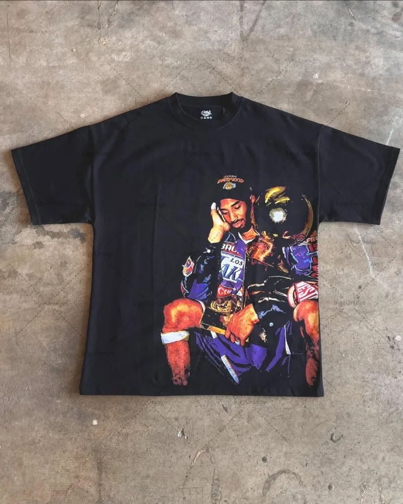 Y2k الرجال الشارع الشهير قصيرة الأكمام المألوف الكرتون طباعة تصميم القمصان العصرية وغير رسمية القوطية Harajuku المتضخم تي شيرت