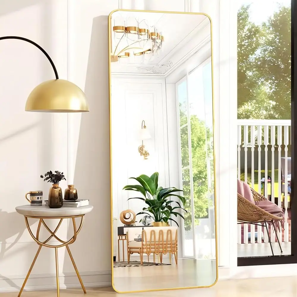 

64""X21"" Standing Full Length Mirror With Stand Up Full Length Long Mirrors For Bedroom Full Body Mirror For Bedroom Gold