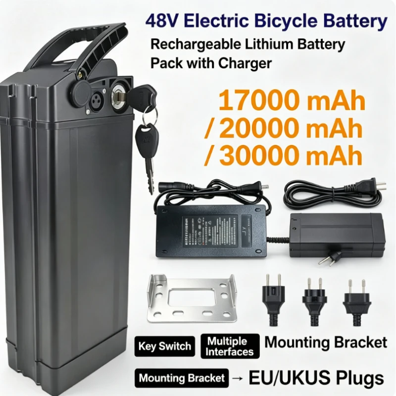 New Silverfish-Batterie Pour Vélo Électrique,  48V,20Ah, 30Ah, 17Ah, Batteries Haute Capacité, Cellules  18650 Power 500-3000W