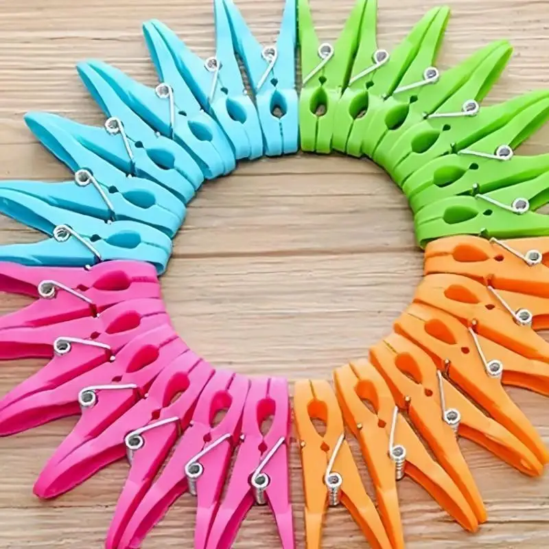 Heavy Duty Spring Laundry Clips 24 Pcs Colorful Plastic Clothespins for Balcony Patio Clothes Drying