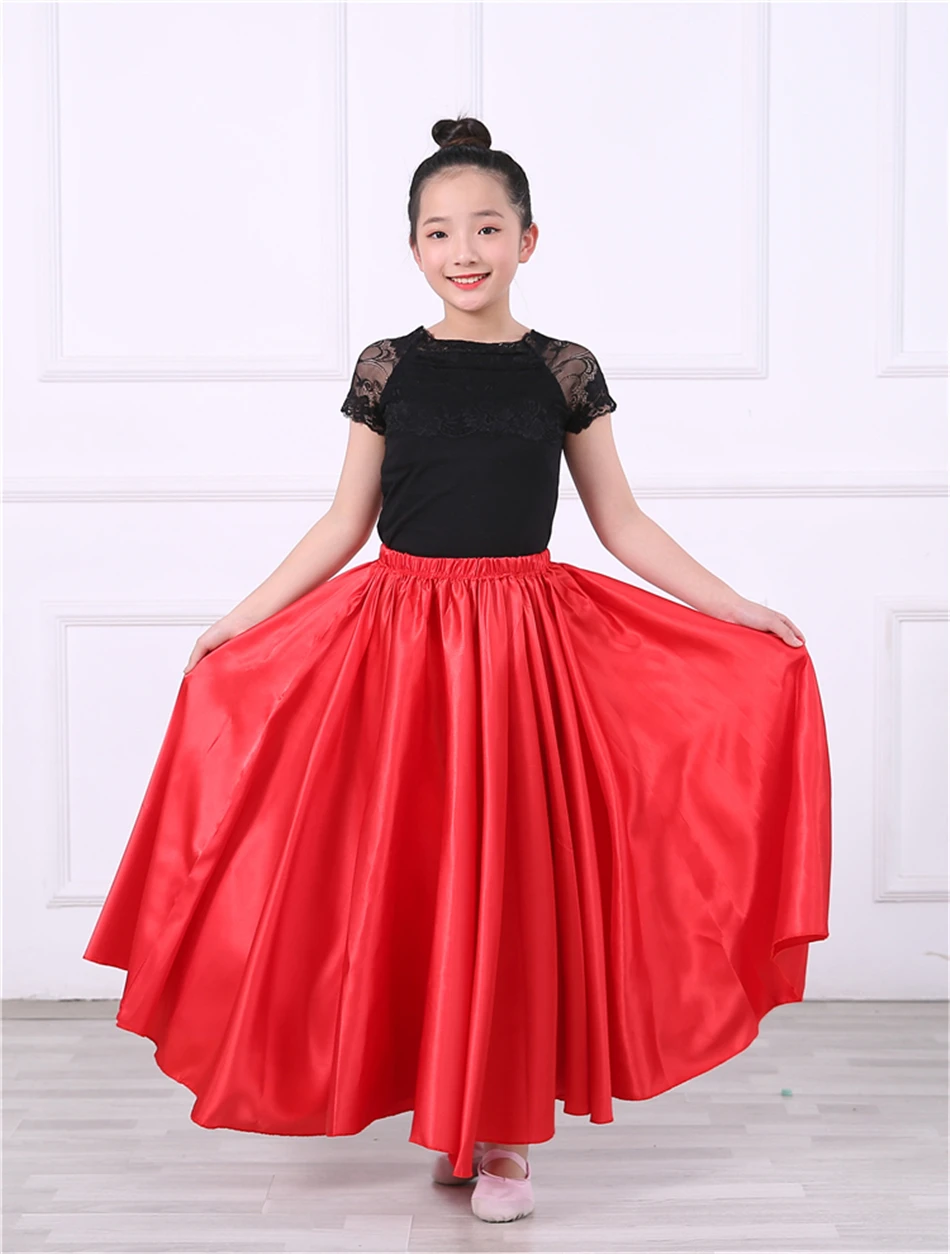 Robe De Flamenco Espagnole Pour Fille - Jupe Longue à Volants, Satin Brillant - Pour Danse, Spectacle, Fête - 3