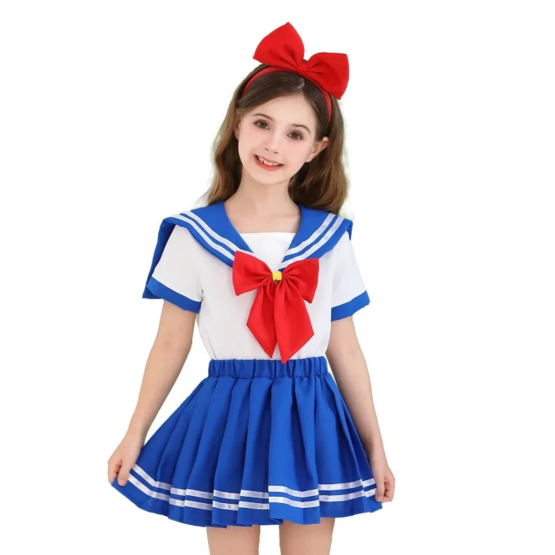 New Halloween Sailor Cosplay Costume Top Short Skirt Bow Headwear Socks Sets Theme Party Role Playing Outfits for 3-8 Years Old