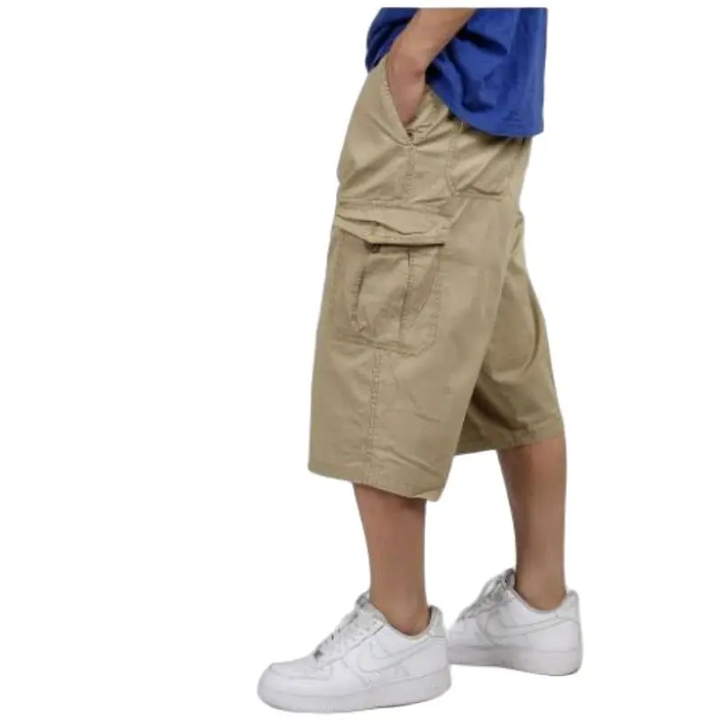 

Plus Size 6XL Summer Cropped Trousers Men Loose Leisure Hip Hop Elastic Waist Fat People Pants Man Bottom Seven Pants