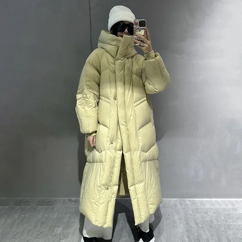 European Fashion Winter New Women Down Jacket Long Hooded Bread Jacket Loose and Warm Parkas