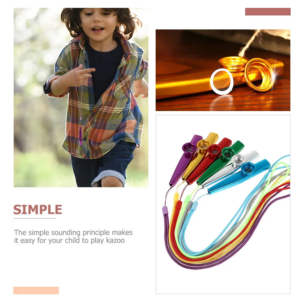 

1Set Metal Kazoo Simple Sound Kazoo with Neck Lanyard Extra Membranes Durable Children's Music Instrument Ukulele Partner
