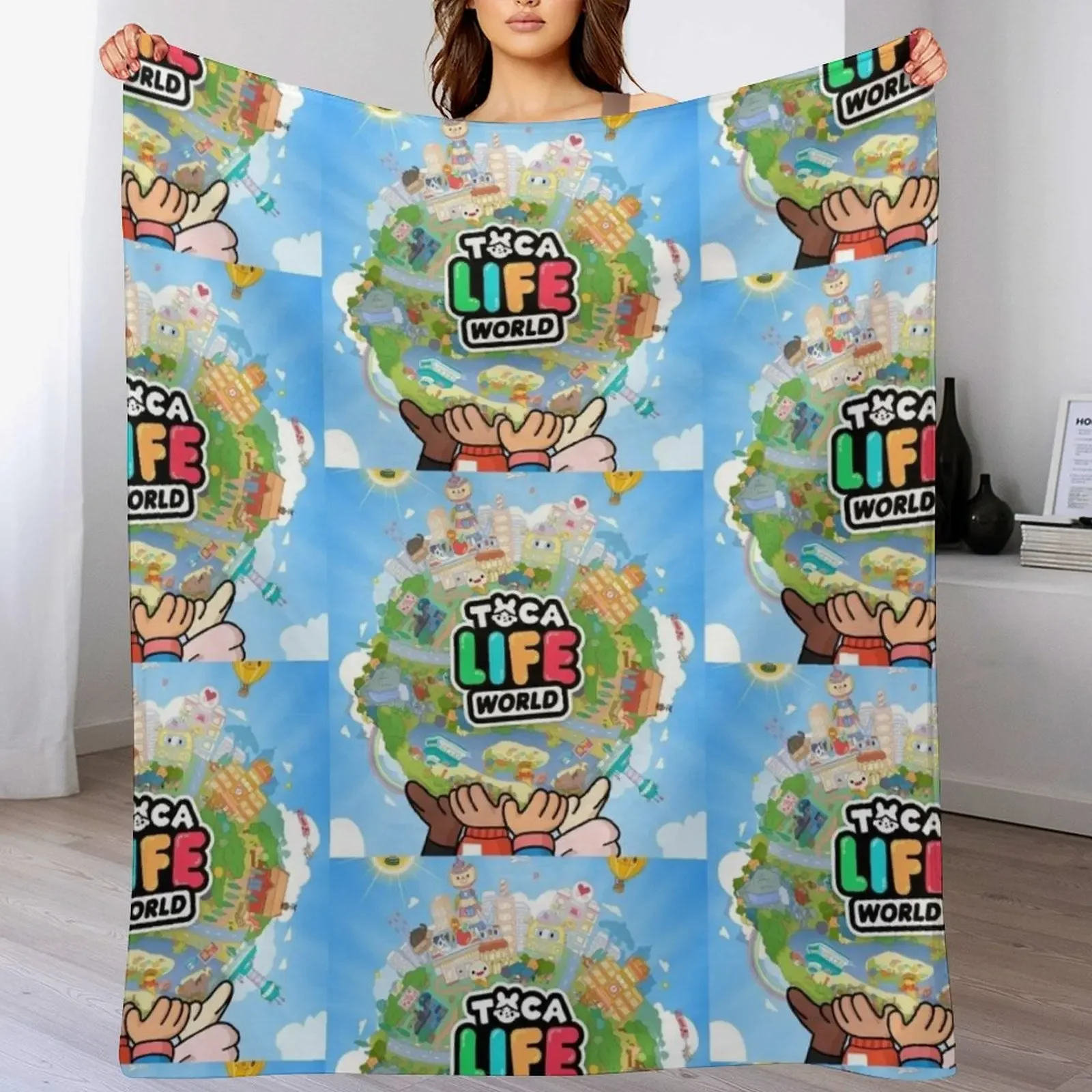 

Toca boca life kids happy Throw Blanket Multi Use Warm Blanket for Living Room Bedroom