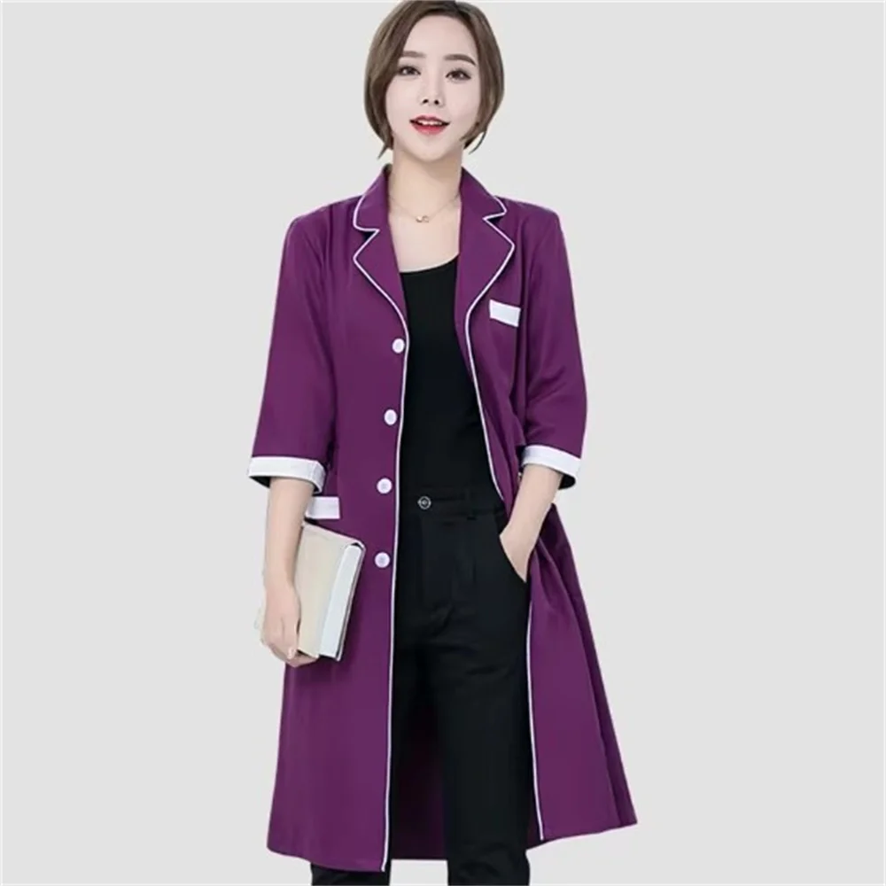 High quality Spa Uniforms Tattooist Work clothing Lab Coat Summer Purple Long Sleeve Beauty Salon Work Wear Scrubs Uniform New