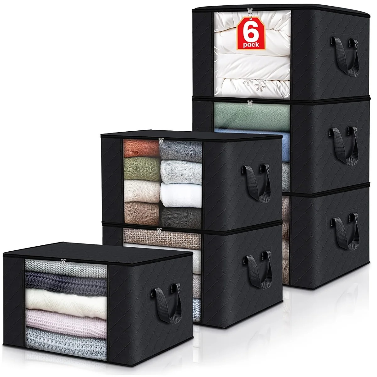 4-Piece/6-Piece Large Capacity Foldable Fabric  Box, Foldable Blanket  Bag,  Container Bedroom, Closet, Clothes, Dormitory, Spa,