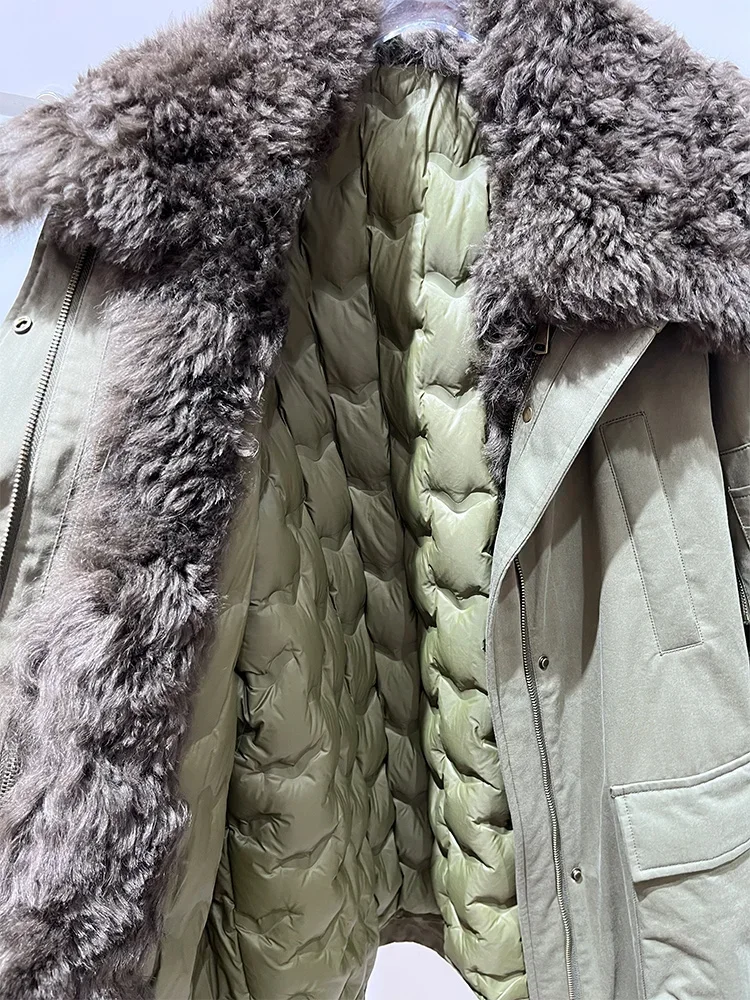 MENINA 구스 다운 재킷 파카 패딩 재킷 아우터웨어 2025 신상 겨울 의류 여성용 천연 여우털 칼라 코트