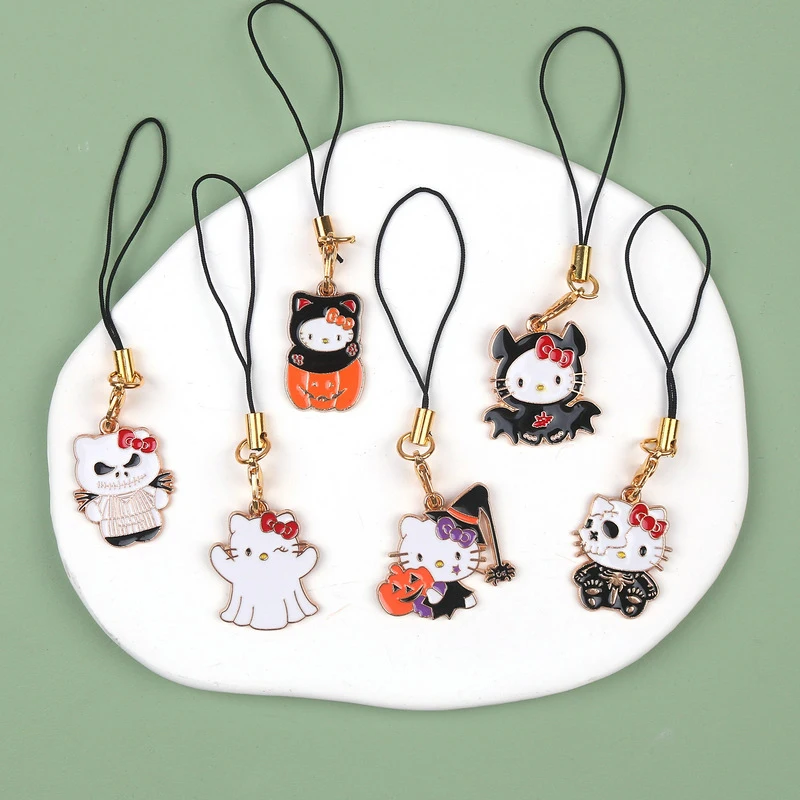 1PC Anime Kawaii Sanrio Hello Kitty Halloween Pumpkin Alloy Pendant KT Cat Phone Chain Mini Phone Case Charms Bag Ornament