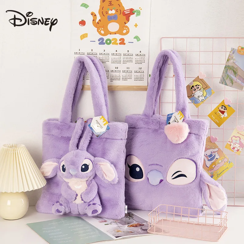 

Милая плюшевая сумка-тоут Disney Lilo and Stitch Angel, мягкая пушистая сумка через плечо большой вместимости для девочек, для повседневных покупок, путешествий, в подарок