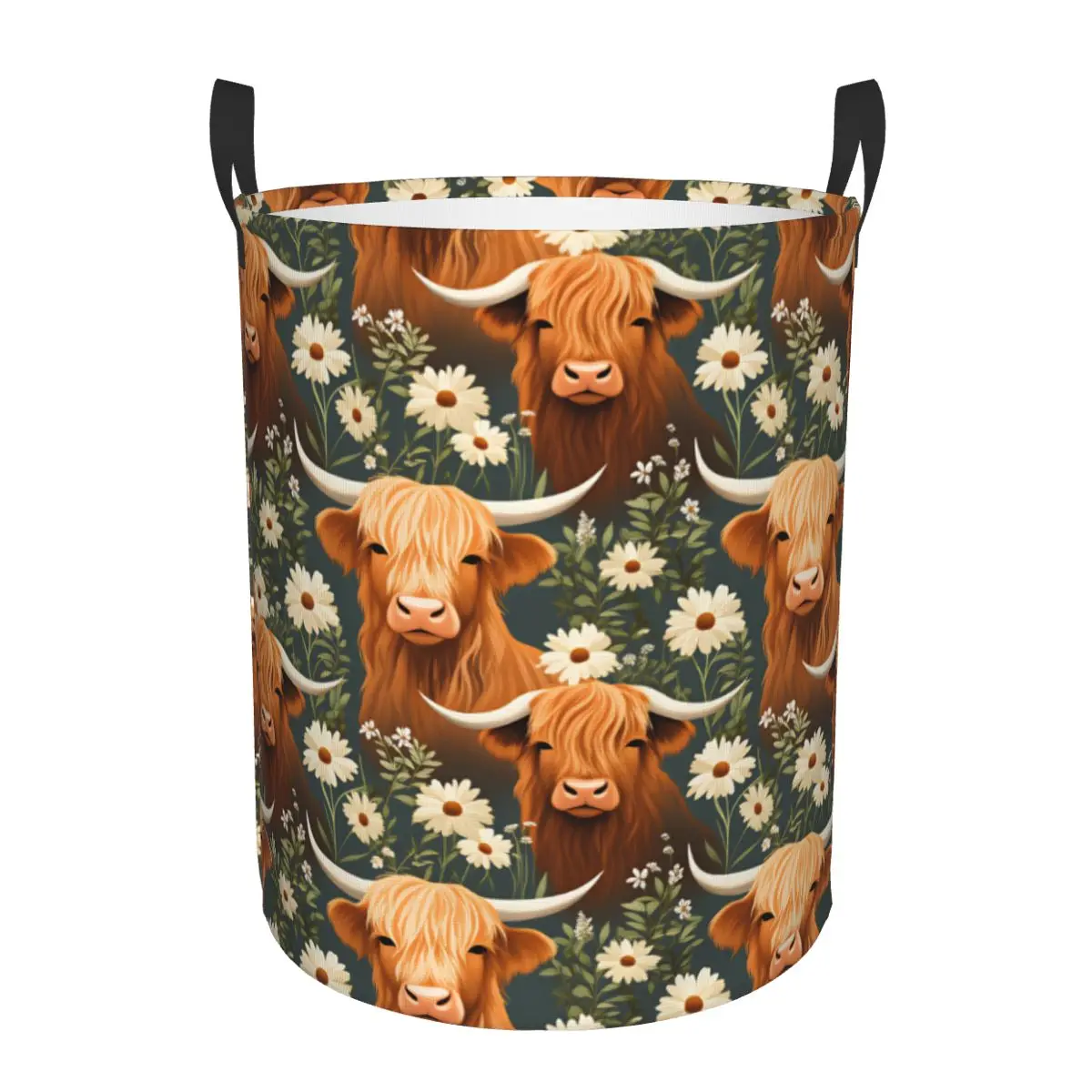 Floral Highland Cows Laundry Hamper Large Storage Basket Girls Boys Toy Organizer