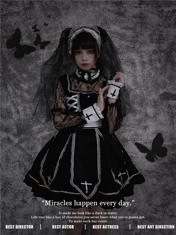 Black Gothic  Girl Nun Lolita Dress new dark dress Lolita costume Goth dress girl Tower