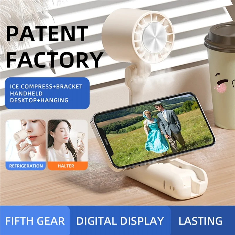 A97g compressa de gelo mini ventilador de refrigeração ventilador portátil mini dobrável display digital mudo ventilador de mesa compressa de gelo pescoço ventilador