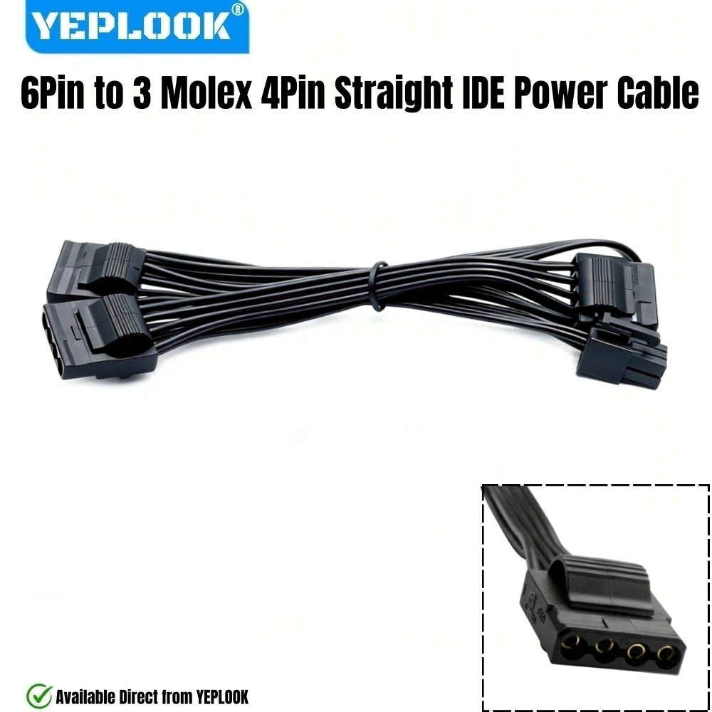 

YEPLOOK 6Pin to 3 Molex 4Pin Straight, IDE PATA Power Cable for Corsair AX1600i, AX1500i, AX1200i, AX860i, AX760i Modular Powers