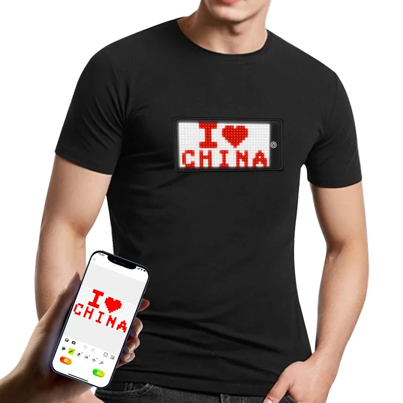 Футболка Черная светодиодная мигающая светящаяся в темноте вечеринка Фестиваль с коротким рукавом Светодиодная футболка с приложением Программируемая одежда на заказ Подсветка