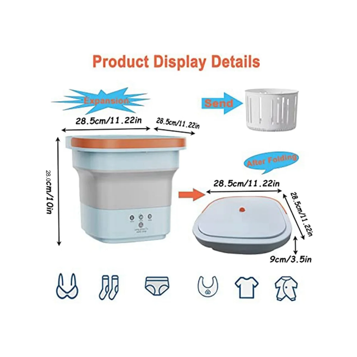 غسالة توربو محمولة قابلة للطي صغيرة ، مع سلة استنزاف للنوم والسفر والهدايا للأصدقاء أو العائلة ، المملكة المتحدة التوصيل