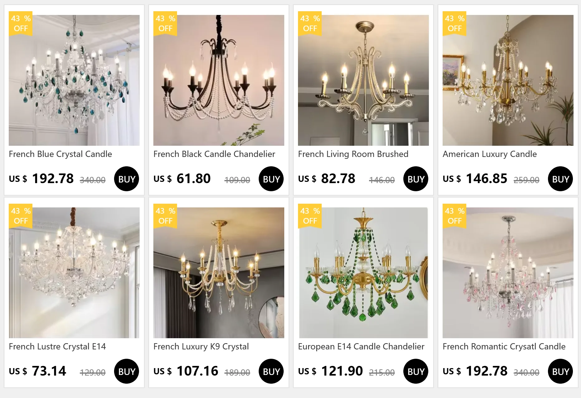 French Living Room Brushed Silver LED Chandelier American