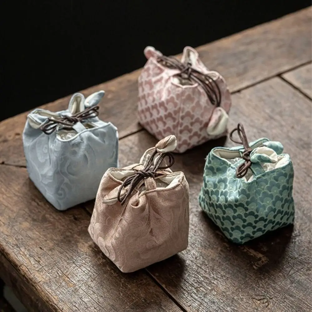 

Chinese Style Tea Set Storage Bag Thickened Embroidered Candy Storage Bag Vintage Multi-functional Teacup Drawstring Bags