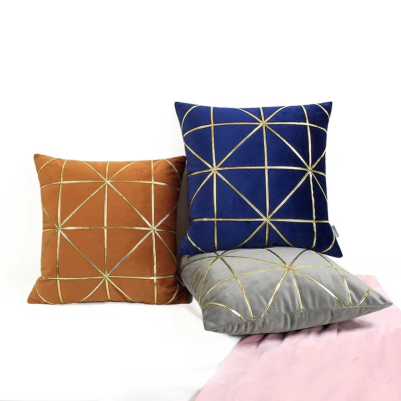 

Modern Light Luxury Golden Mig Stripe Velvet Sofa Cushion Beige/Gray Living Room Pillow Soft Decorative Throw Pillow