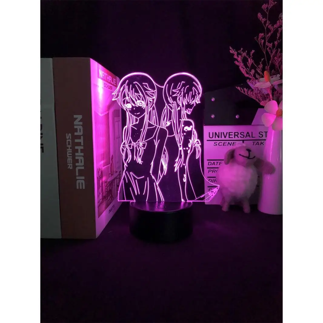 Gasai Yuno 3D Night Light Japanese Anime Future Diary Nightlight 7 Colors Projector LED Table Lamp Room Decoration Children Gift