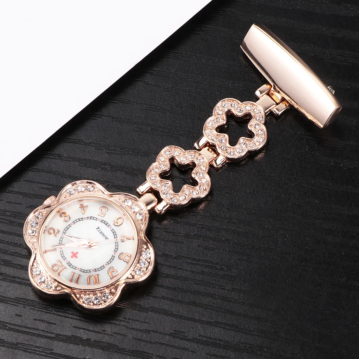

Portable Rose Gold Rhinestone Nurse Pocket Watch Fashion Alloy Doctor Hanging Watch Precision Quartz Movement Long Use