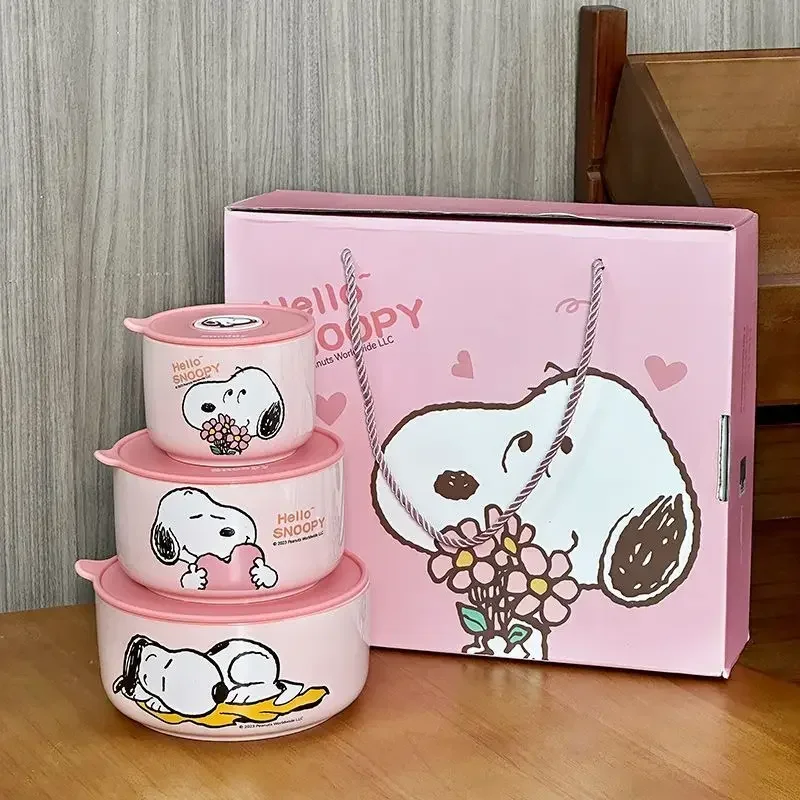 Disney Snoopy kreatywny zestaw misek ceramicznych do przechowywania świeżości podszkliwny kolor spożywczy uroczy kreskówkowy mikrofalowy prezent świąteczny kawaii