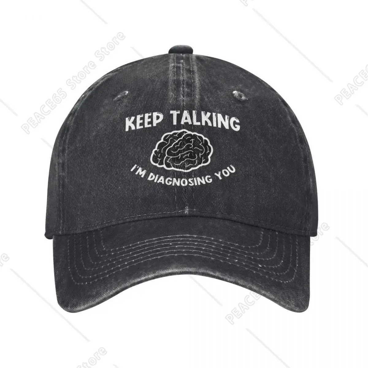 White Keep Talking I'M Diagnosing You Brain Psychology Retro Denim Washed Baseball Cap Women Snapback Caps Hiking Camping Hat