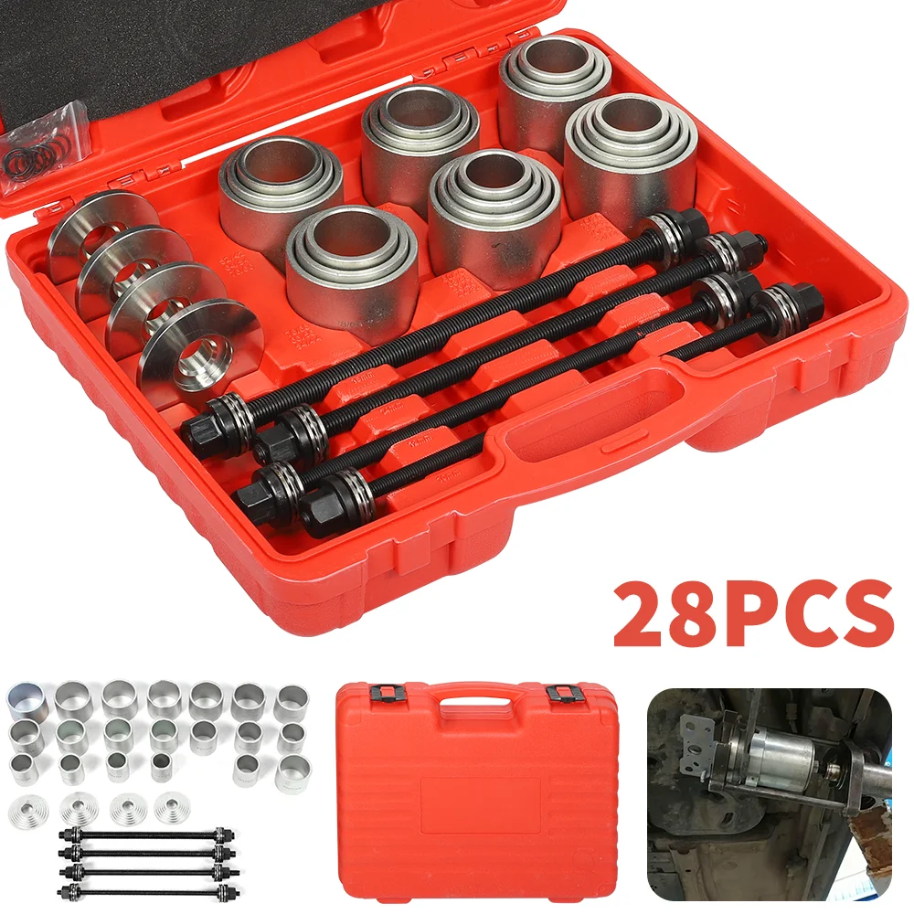 28 قطعة الصحافة سحب كم عدة السيارات جلبة إزالة تثبيت أداة تحمل مجتذب مجموعة المسمار نوع المحور الخلفي الحديد كم أداة إزالة الصواميل