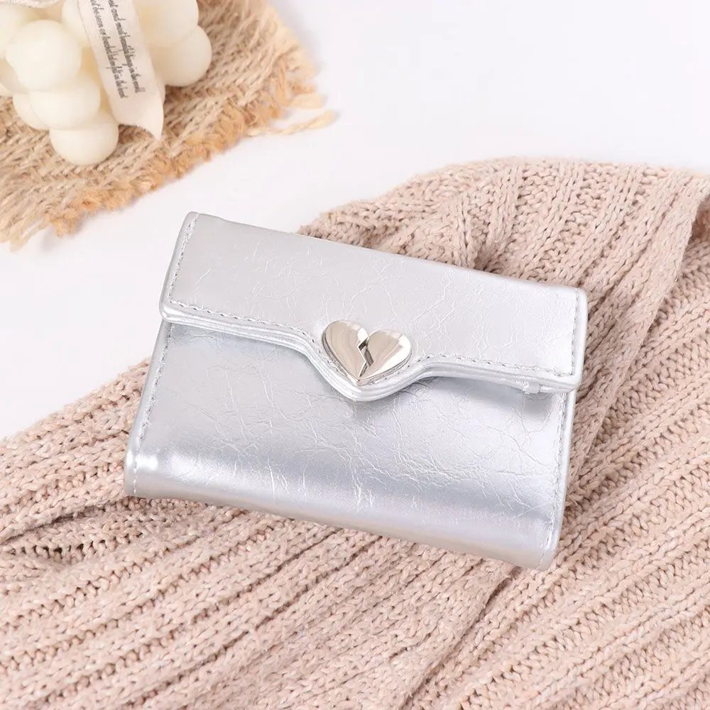 

Ins Korean Crack Heart Wallet PU Leather High Quality Women's Leather Wallet Fold Short Student Purse Girls