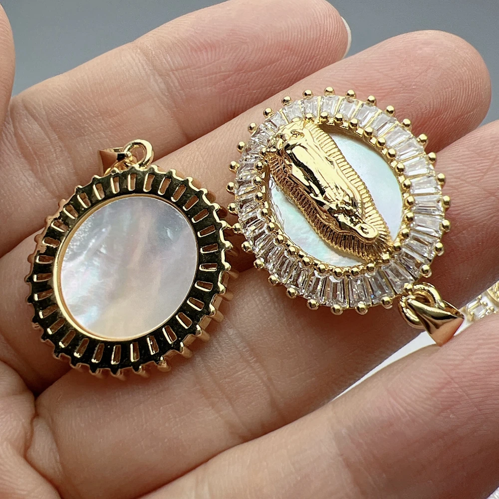 Metal Medal Zircon Sea Shell Saint Benedict Virgin Guadalupe Pendants Charms For Jewelry Making Women Classic Religious Necklace