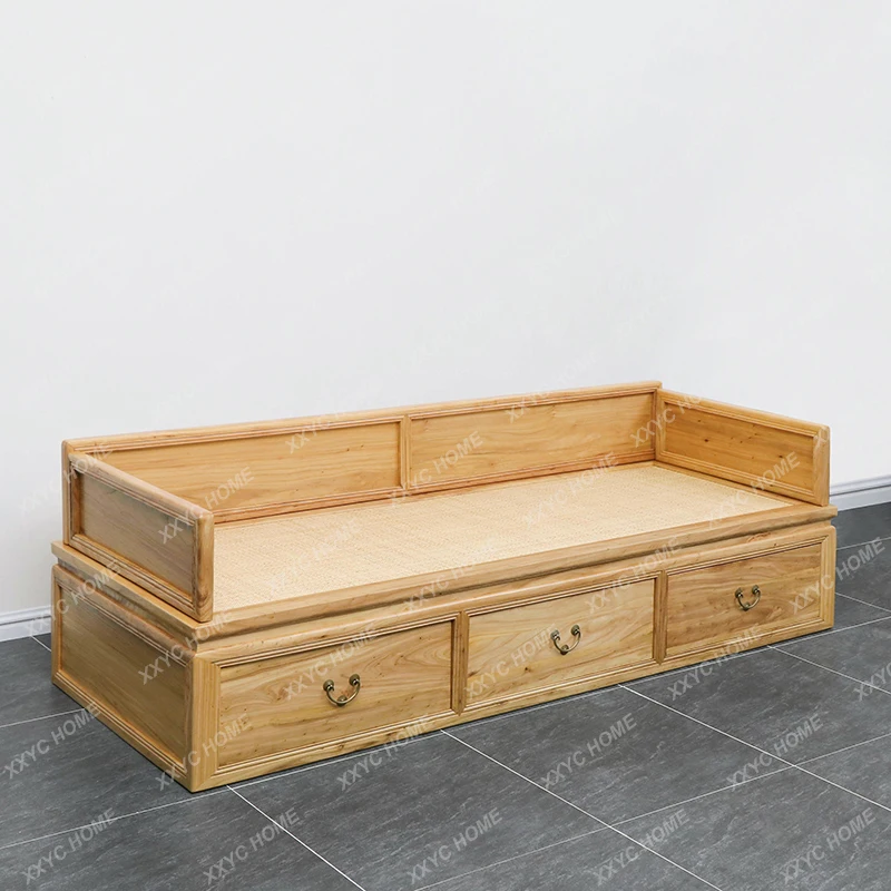 Arhat bed storage box solid wood rattan sofa bed living room