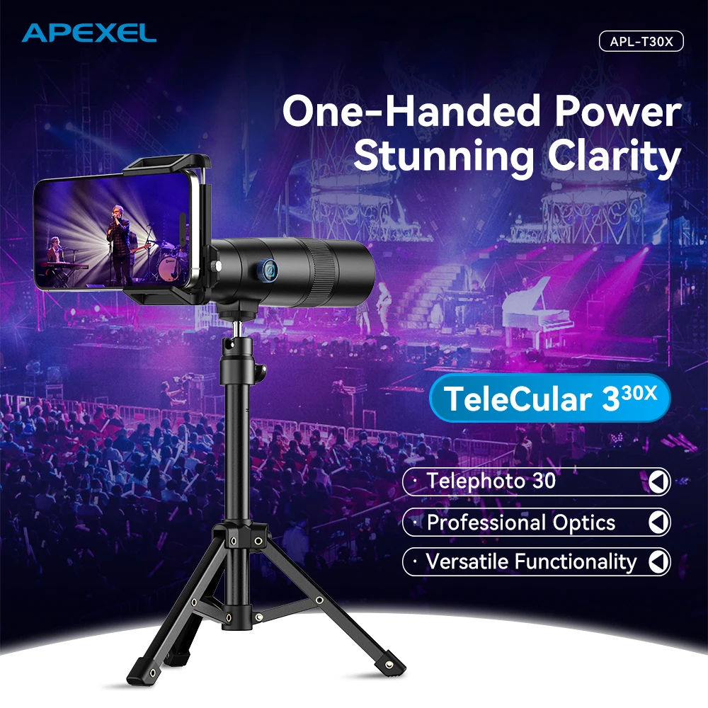 

APEXEL 30x Monocular Telescope – HD Ultra Telephoto Lens for Smartphones, w/ Tripod – Perfect for Outdoor Bird Watching, Campi