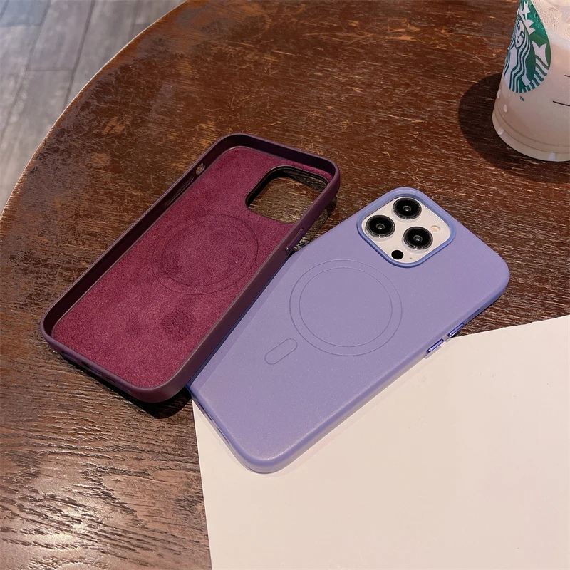 With Animation Original Leather Wrap Soft Silicone Phone Case for iPhone 13 12 Pro Max Magsafe Magnetic Wireless Charging