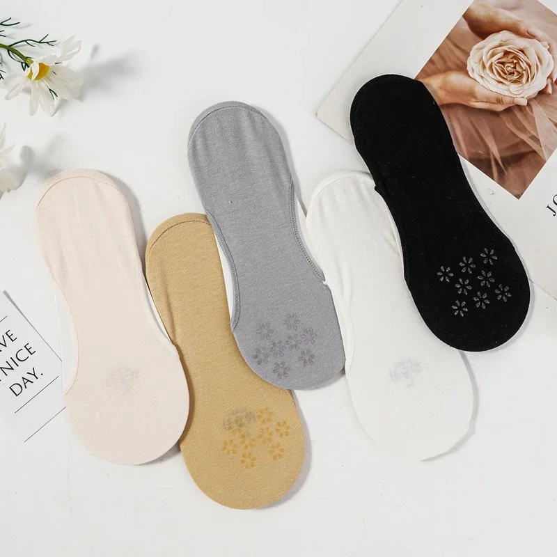 2Pairs Women Cotton Boat Socks Non-slip Silicone Shallow Mouth Summer Thin Stealth Socks High Heels Breathable Flowers Socks