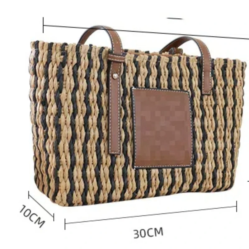 New Fashion Straw Beach Basket Bag Fashion Women Rattan Shoulder Bag Large Capacity Woven Hand-made Handbag Female Purse Totes