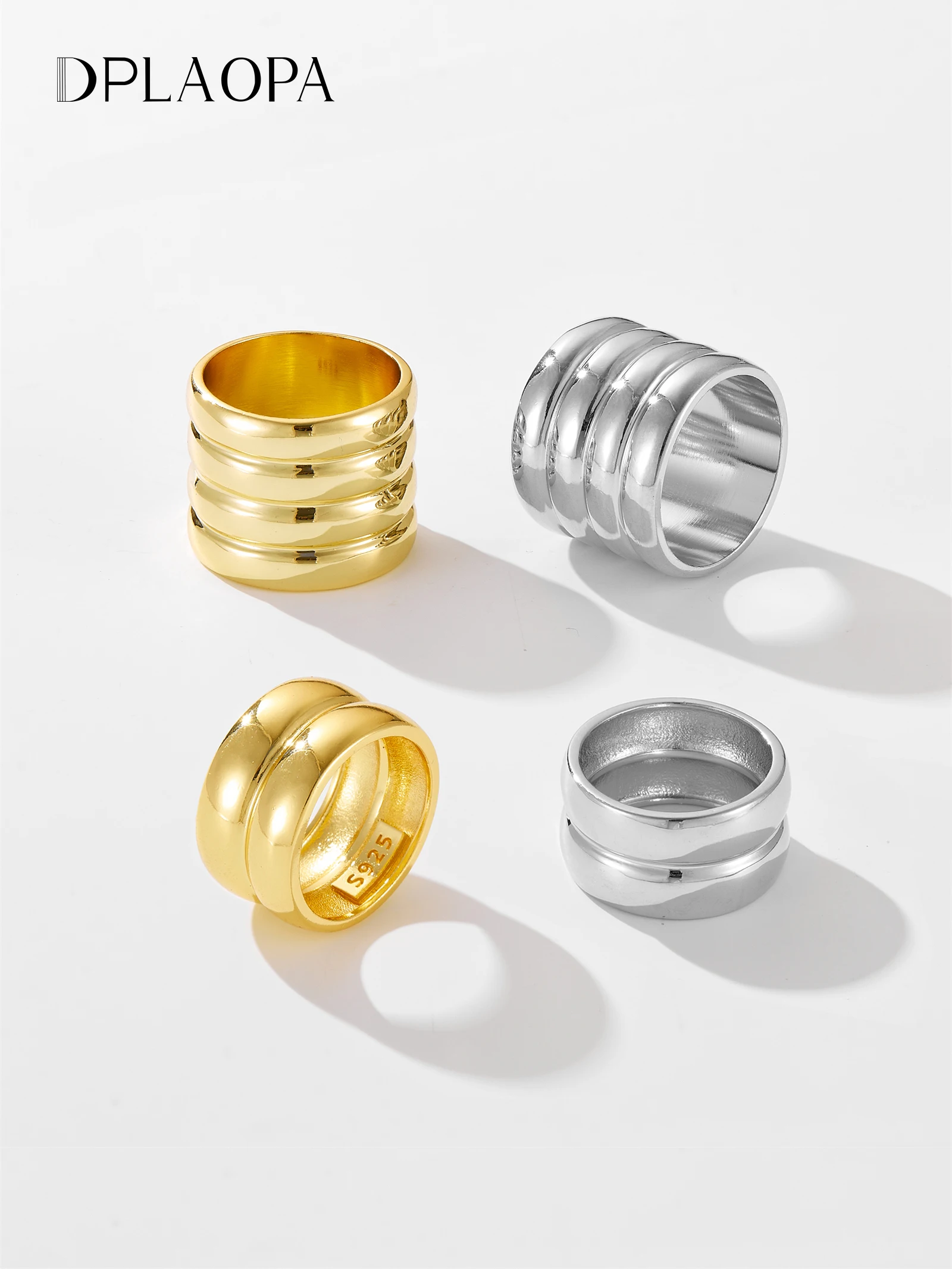 

DPLAOPA 925 Sterling Silver Gold Plain Two Circle Women Luxury Big Women Ring Fine Jewelry For Party Wedding Gift