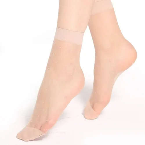 Imagen 2 del producto 10 pares de calcetines de tubo medio de nailon de piel negra para mujer, calcetines de seda de puntos ultrafinos, medias cortas de verano para mujer, calcetines tobilleros elásticos antideslizantes