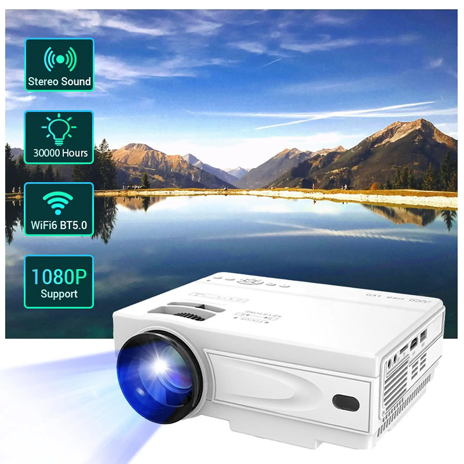 WiFi Bt Projector Compact 1080P Portable Projector for Meeting USB PC