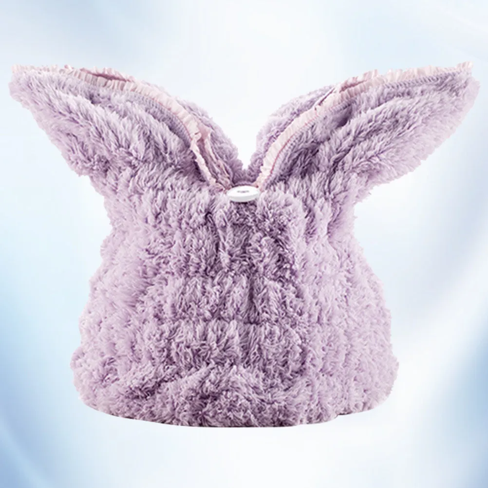 Rabbit Ear Thickened Quick-Dry Bathing Cap Purple Shower Cap Elastic Fit Hair Tie for Spa Cooking Makeup Bathroom Accessories