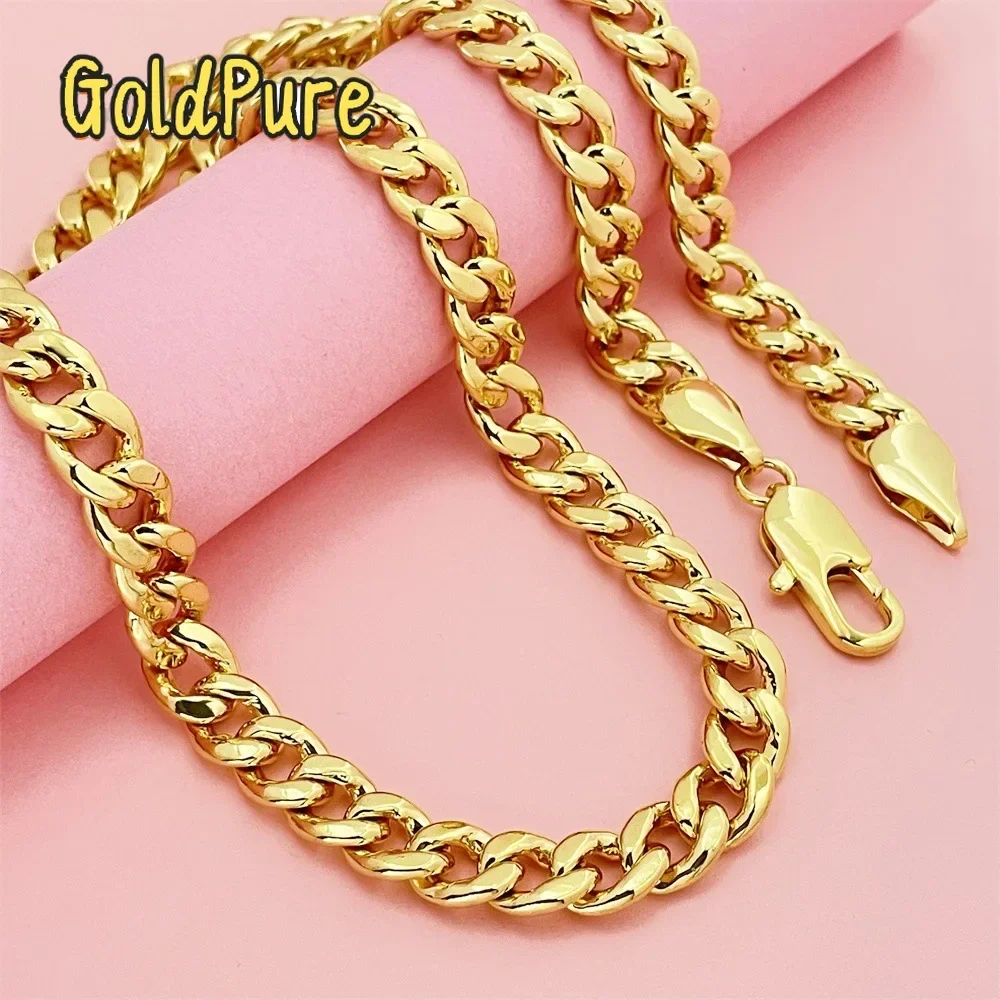 

Золотая цепочка Goldpure Luxury 24K 9999 пробы, из чистого золота, мужская, широкая 10 мм, длиной 75 см, кубинского плетения.