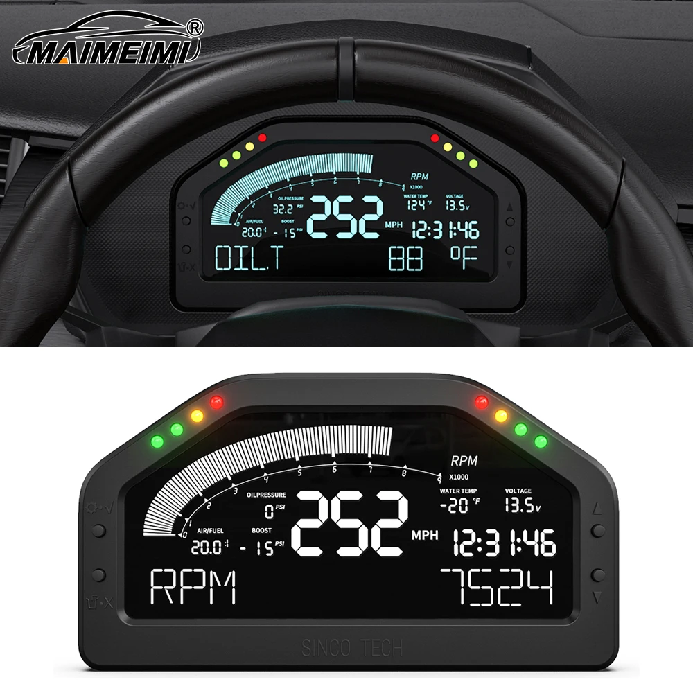 Waterproof 7 Colors LCD Digital Tachometer Gauge 12V Car Race MultiFunction Dashboard Bluetooth-compatible for Rally Car (DO922)