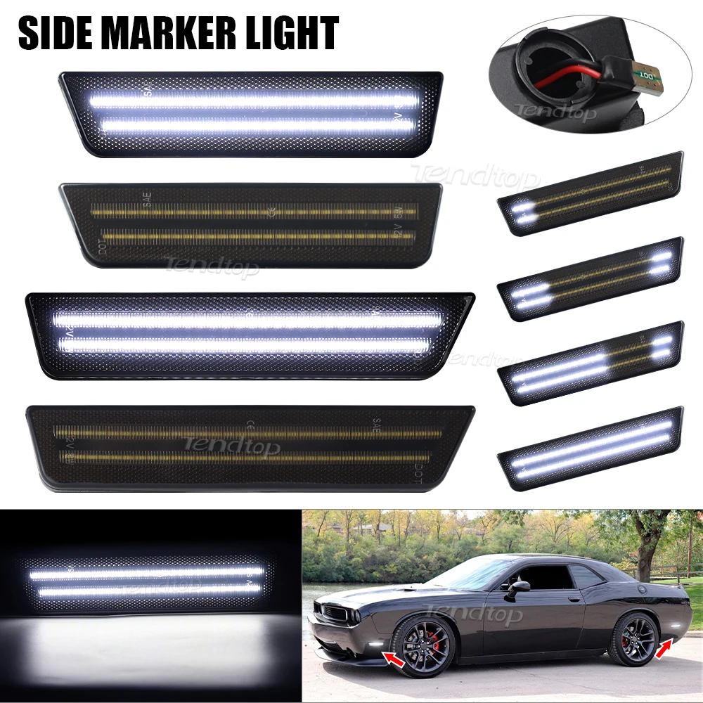 Sequential Flash Front Rear Bumper Side Marker Light For Dodge Challenger 2008 2009 2010 2011 2012 2013 2014 Dynamic White LED