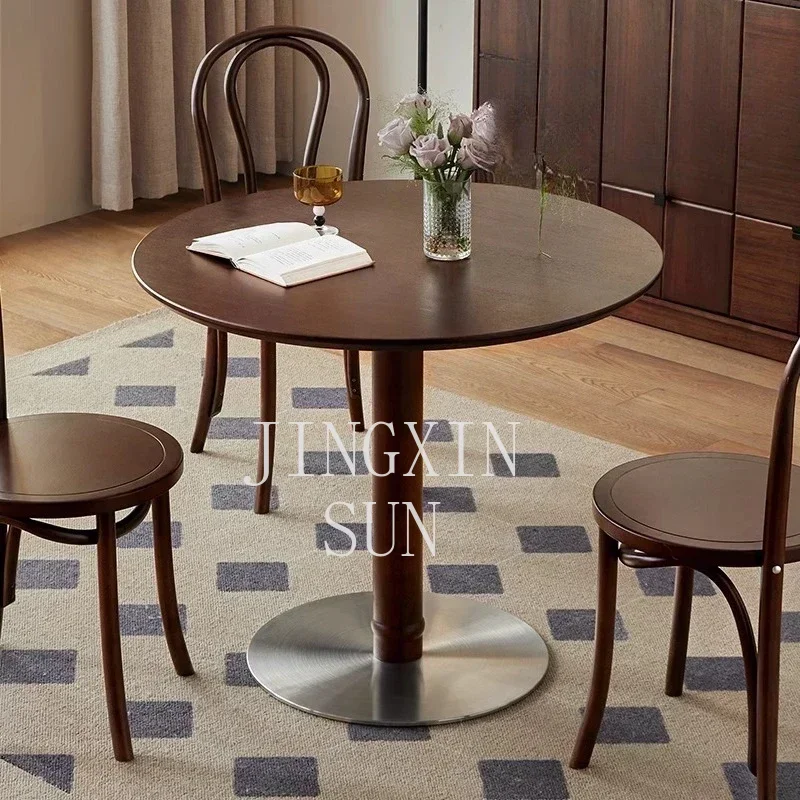 Retro French solid wood round dining table and chairs small apartment living room home dining table negotiation desk workbench