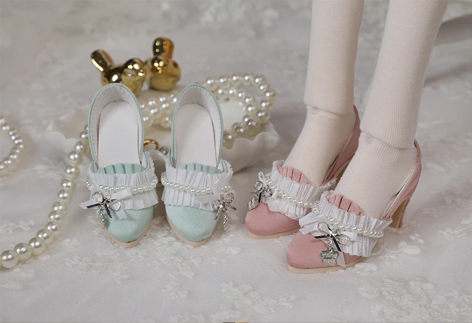 D09-P294 children handmade toy   1/4 MSD BJD Doll shoes pink green red color Lace high heels 1pair